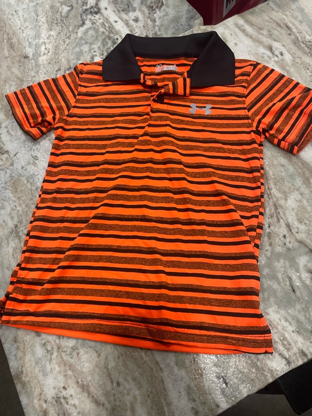 Under Armour Bright Orange and Black Striped Kids Polo